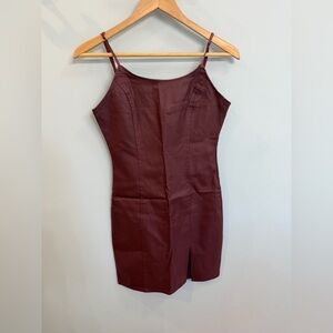Windsor Deep Burgundy Mini Dress with Adjustable Spaghetti Straps, Slit Sz L